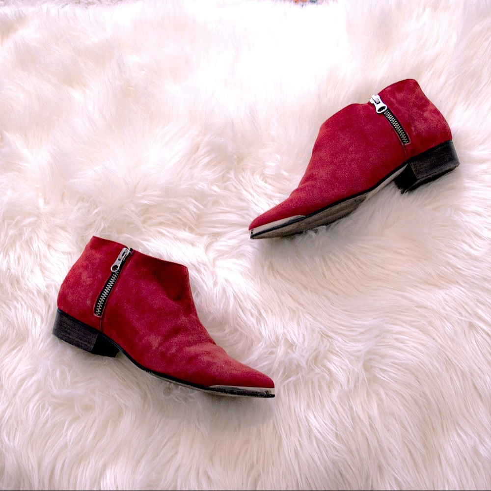 Aldo pointy red suede boots